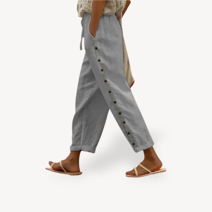 Womens Casual Trousers with Button Detail Relaxed Fit