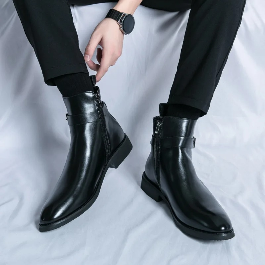 Mens Leather Ankle Boots with Side Zip Non-Slip Sole