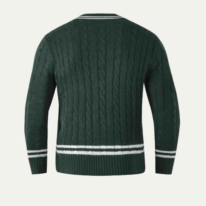Mens Cable Knit Cricket Sweater V Neck