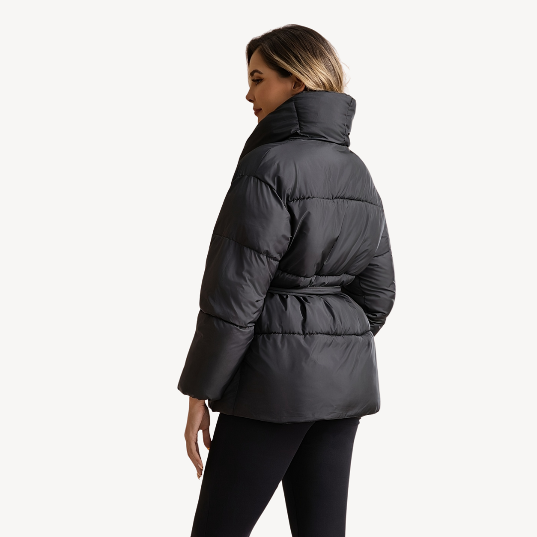 Womens Puffer Jacket Quilted Belted Fit
