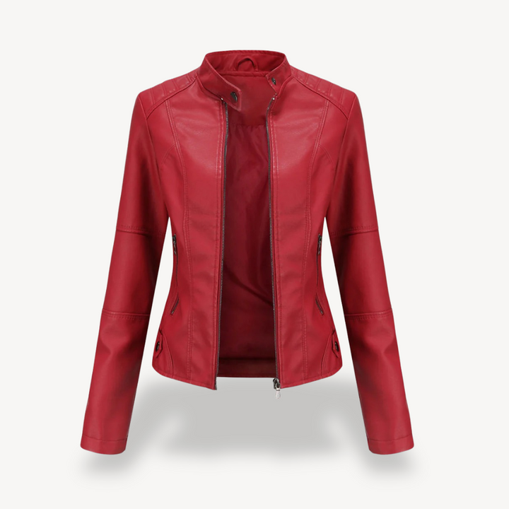 Womens Biker Jacket Faux Leather Slim Fit