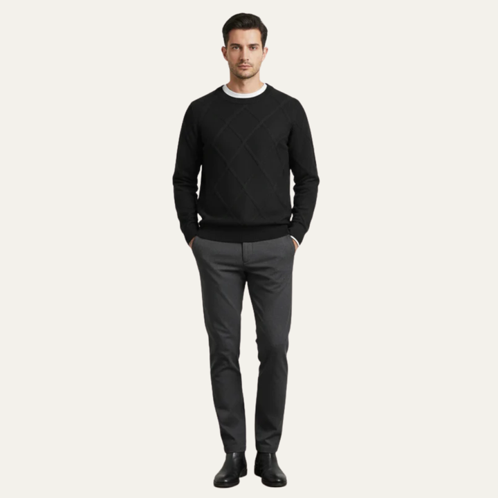 Mens Knit Sweater with Diamond Pattern Round Neck