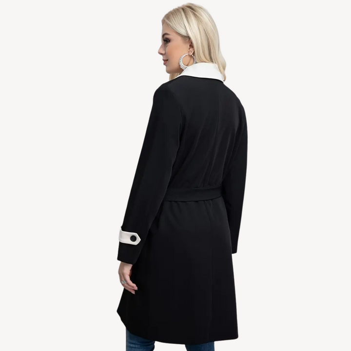 Womens Trench Coat Long Sleeve Two-Tone Design