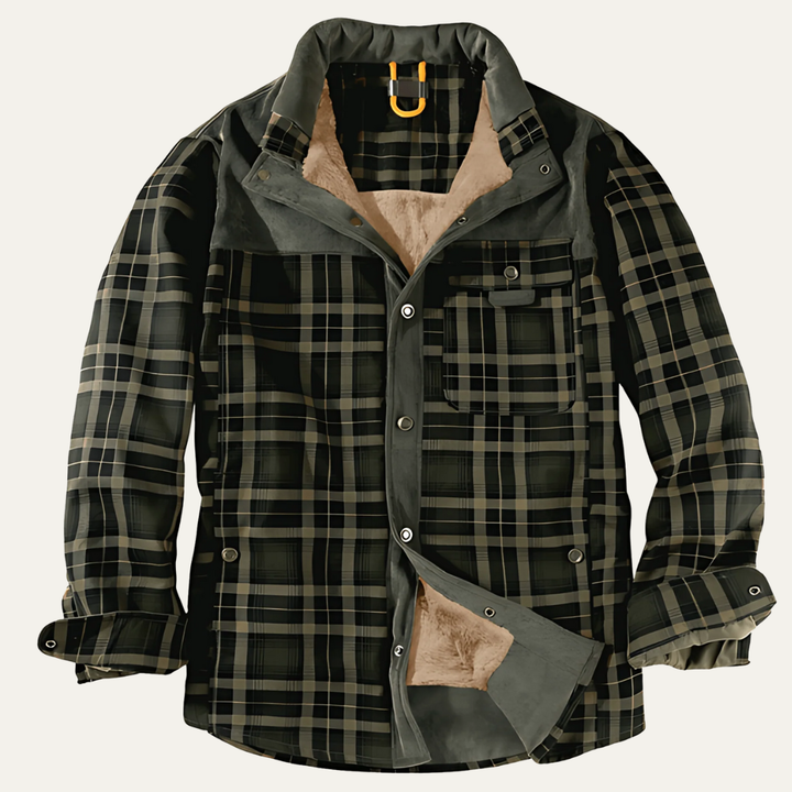 Mens Insulated Flannel Shacket with Faux Fur Lining Relaxed Fit - BritishMode