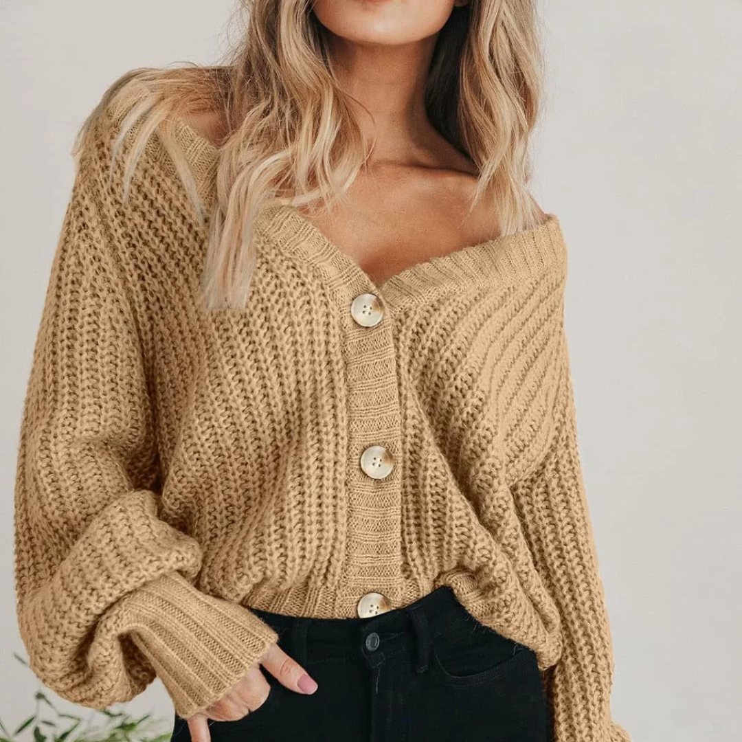 Womens Chunky Knit Cardigan Button Front Relaxed Fit
