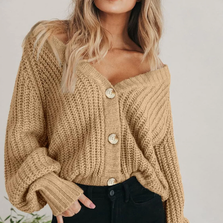 Womens Chunky Knit Cardigan Button Front Relaxed Fit
