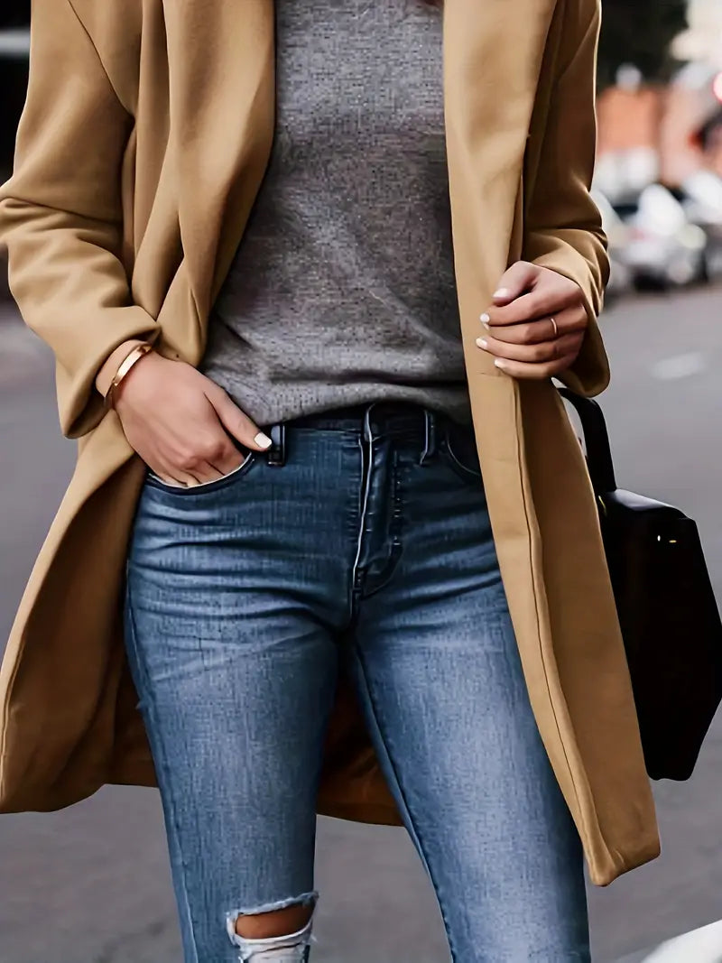 Womens Trench Coat with Waterfall Collar Classic Fit - BritishMode