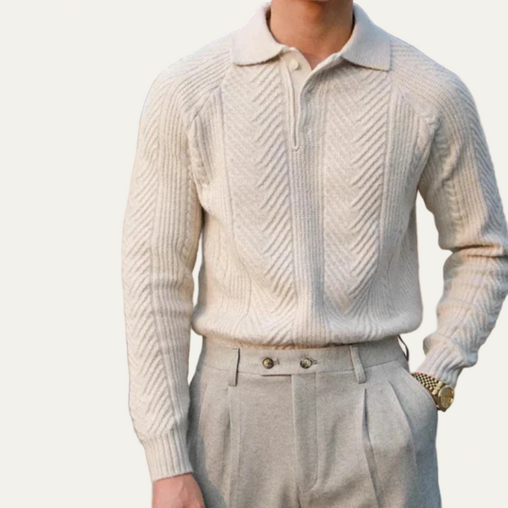 Mens Quarter Zip Polo Sweater Chevron Knit