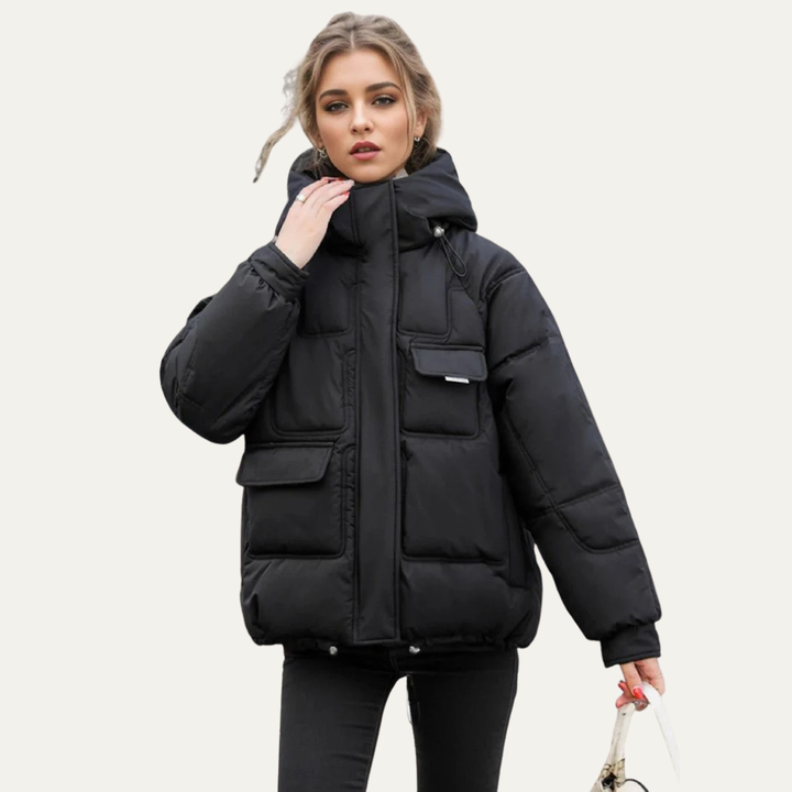 Womens Cropped Puffer Jacket Utility Style - BritishMode