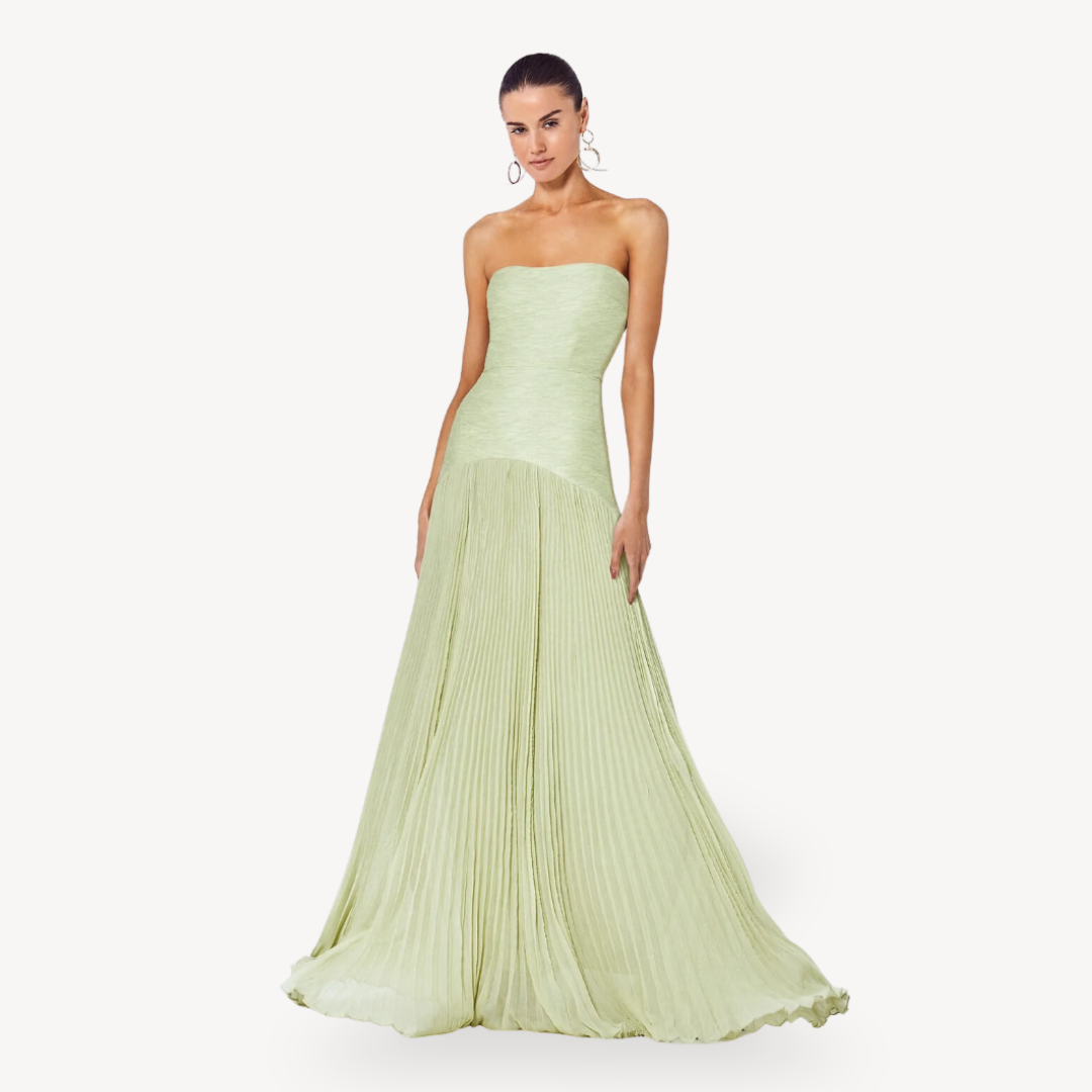 Womens Strapless Gown Pleated Fit