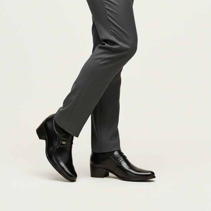 Mens Leather Dress Shoes Slip-On Cuban Heel Loafers
