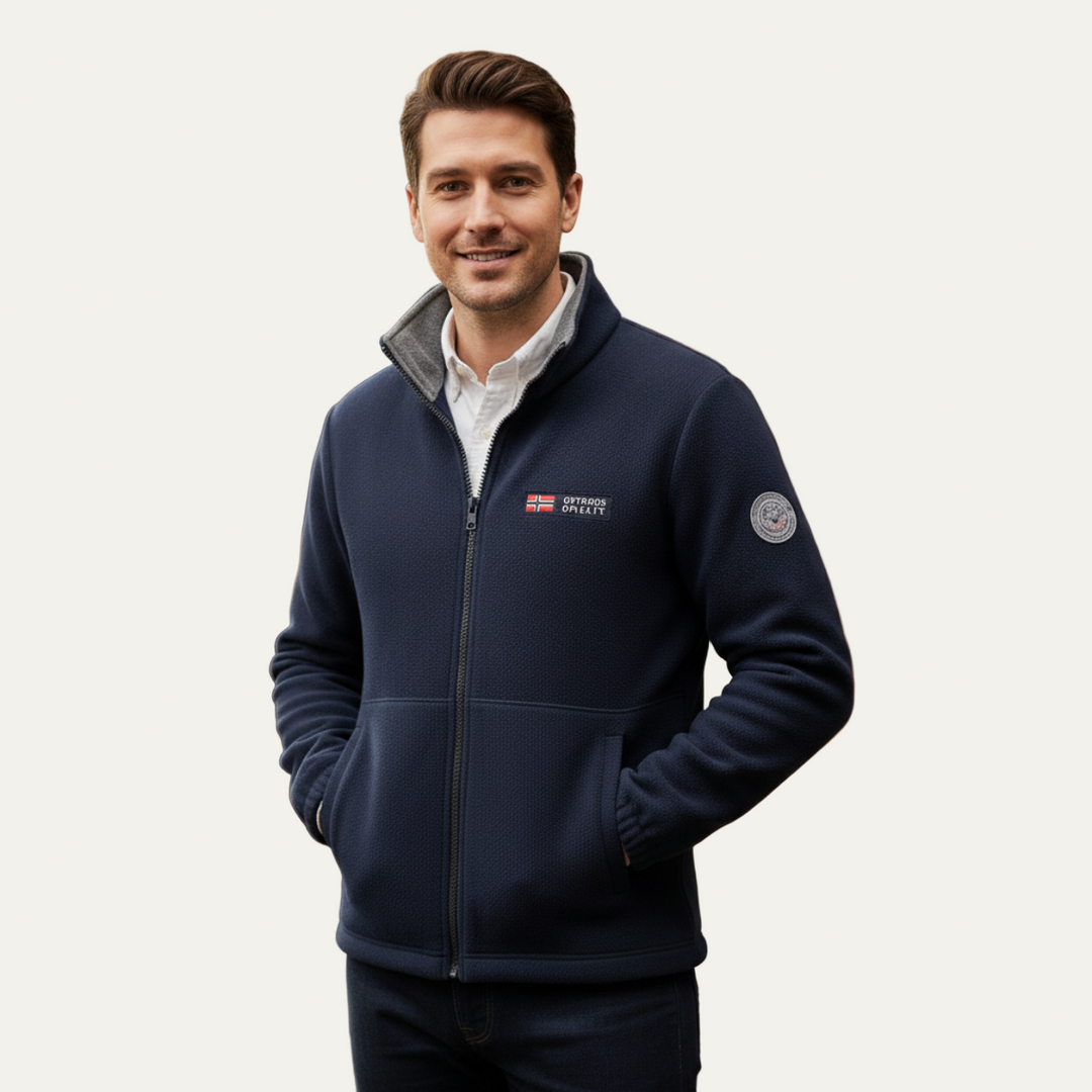 Mens Fleece Jacket Textured High Collar Zip Front