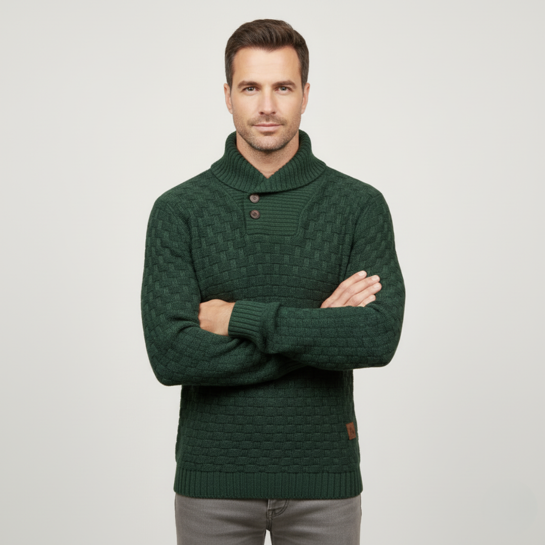 Mens Knit Sweater Textured Basketweave Shawl Collar
