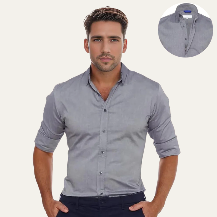 Mens Button-Down Shirt Cotton Slim Fit Long Sleeve