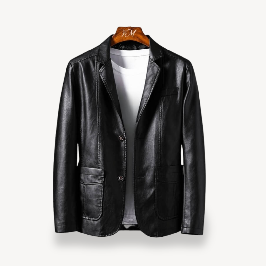 Mens Blazer Jacket Faux Leather Slim Fit