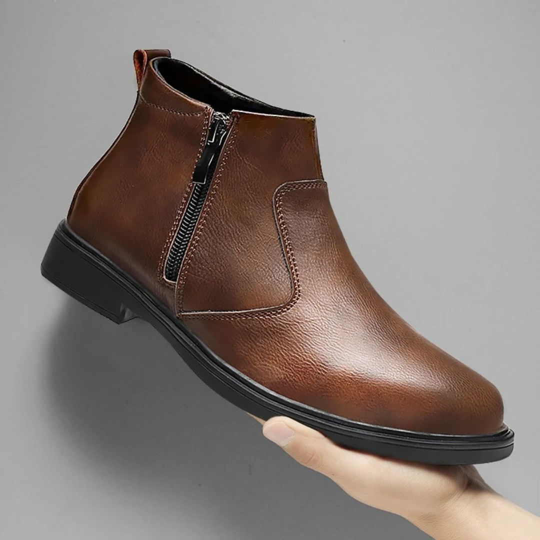 Mens Leather Chelsea Boots with Side Zipper