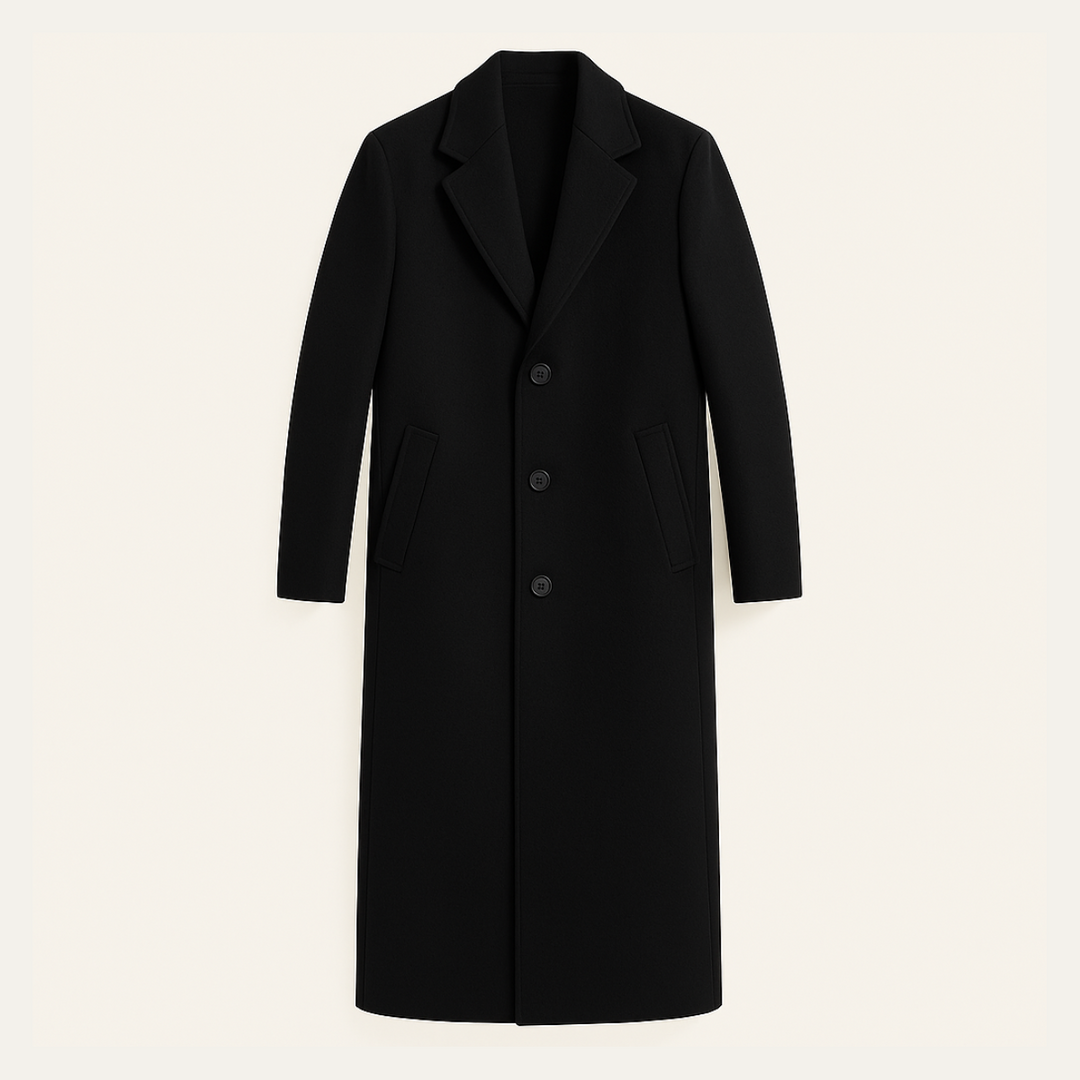Mens Wool Single-Breasted Coat Minimal Elegant Fit - BritishMode