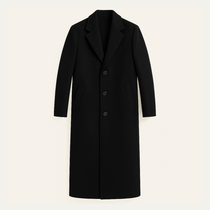 Mens Wool Single-Breasted Coat Minimal Elegant Fit - BritishMode