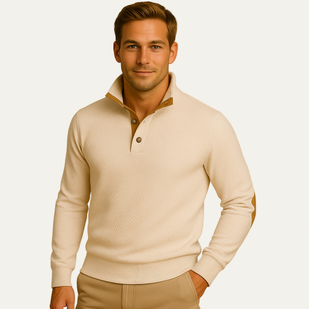 Mens Knit Sweater High Collar Contrast Detail
