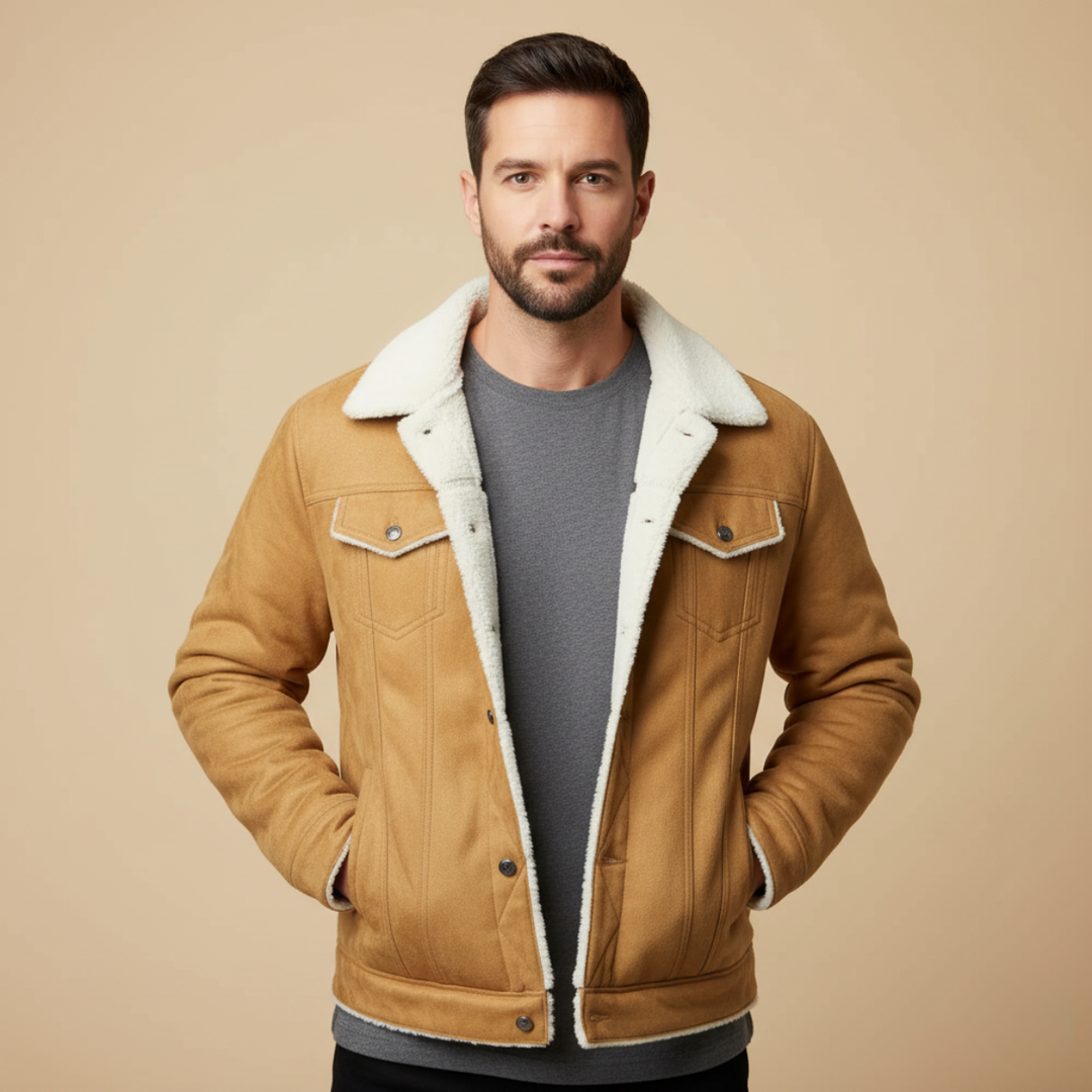 Mens Vintage Leather Jacket with Shearling Collar