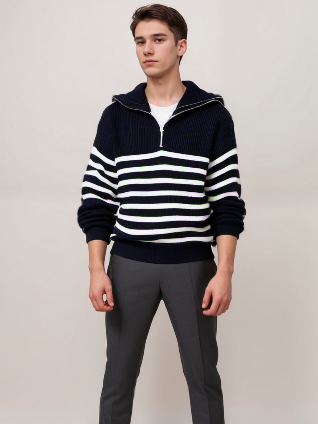 Mens Knit Sweater with Zip Warm Fit