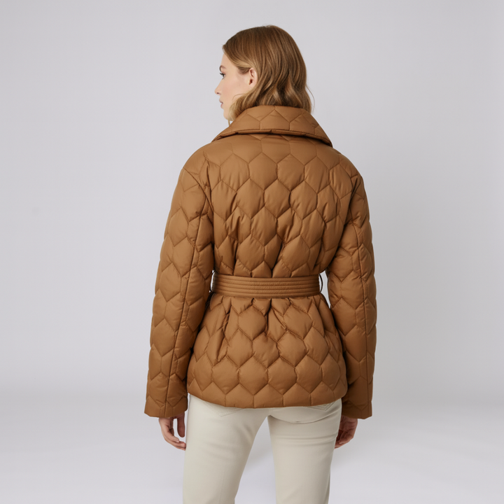 Womens Down Jacket with Belt Elegant Autumn Outerwear