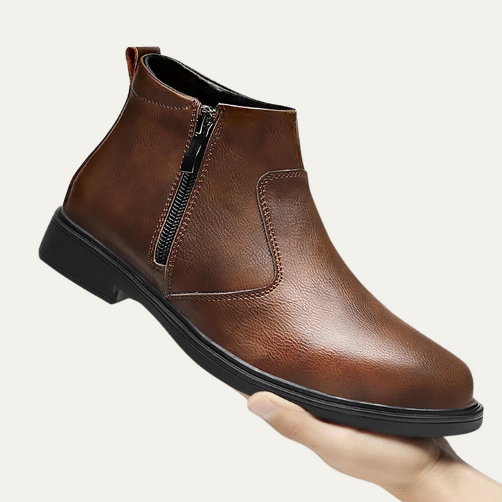 Mens Leather Ankle Boots Casual Side Zip