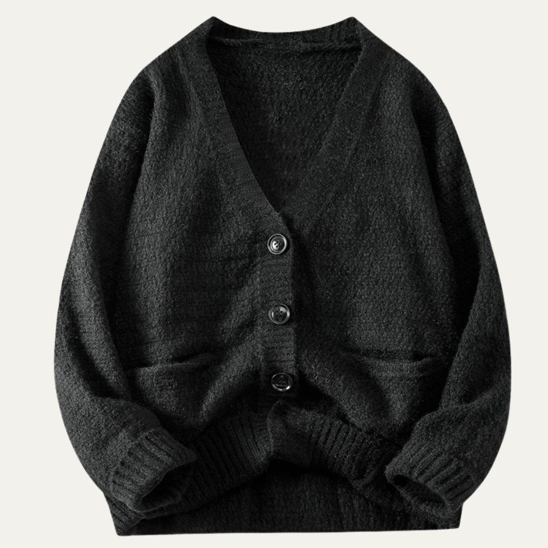 Mens Knitted Button-Up Cardigan Wool Blend Winter