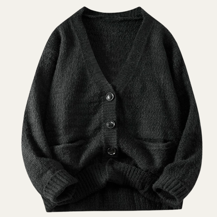 Mens Knitted Button-Up Cardigan Wool Blend Winter