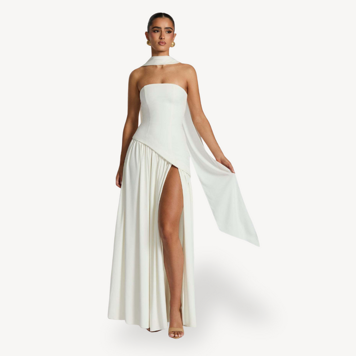 Womens Maxi Dress Strapless Slit Elegant Fit