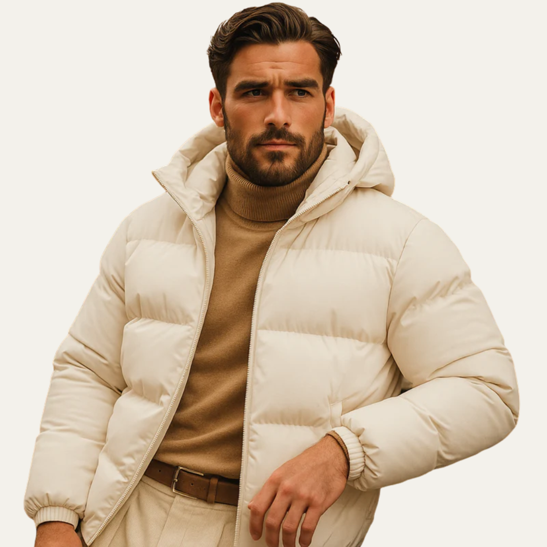 Mens Insulated Puffer Jacket High Neck Hooded