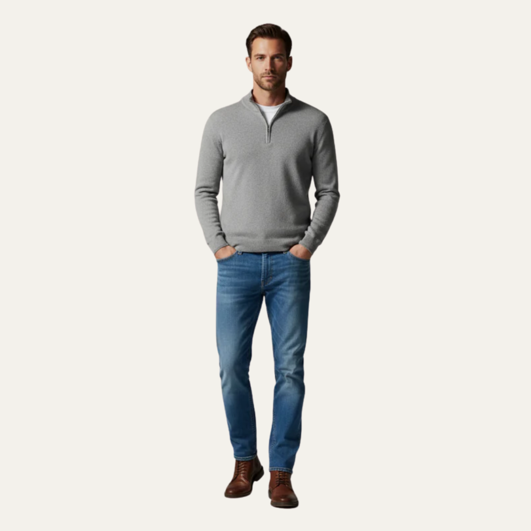 Mens Quarter Zip Sweater Textured Standing Collar