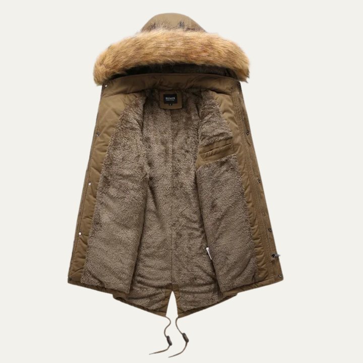 Mens Hooded Winter Parka Coat with Warm Insulation and Fur Trim