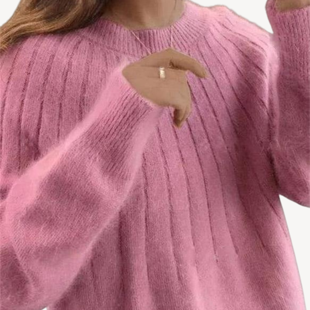 Womens Wool Blend Ribbed Knit Sweater Crewneck - BritishMode