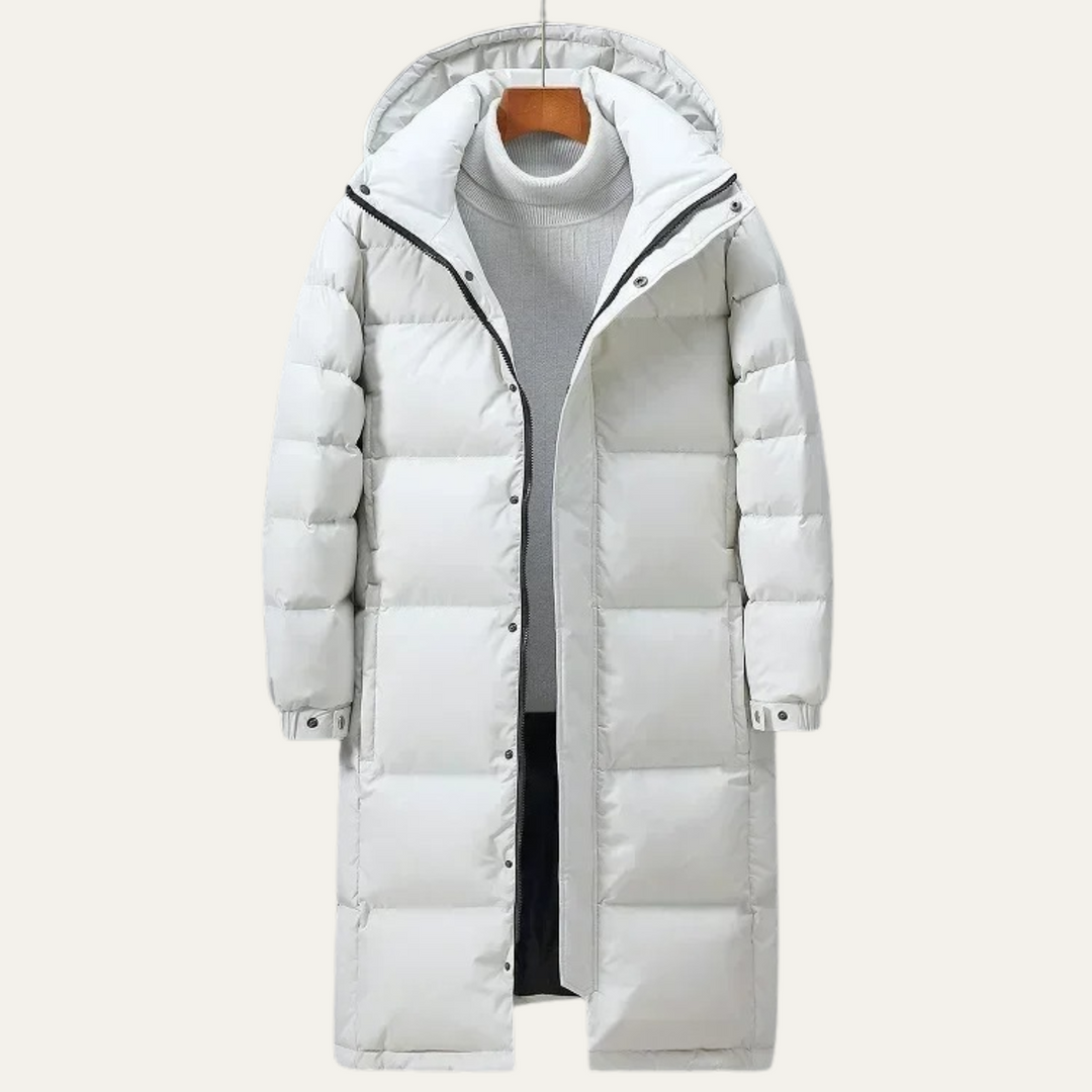 Mens Insulated Puffer Coat Long Fit Detachable Hood - BritishMode