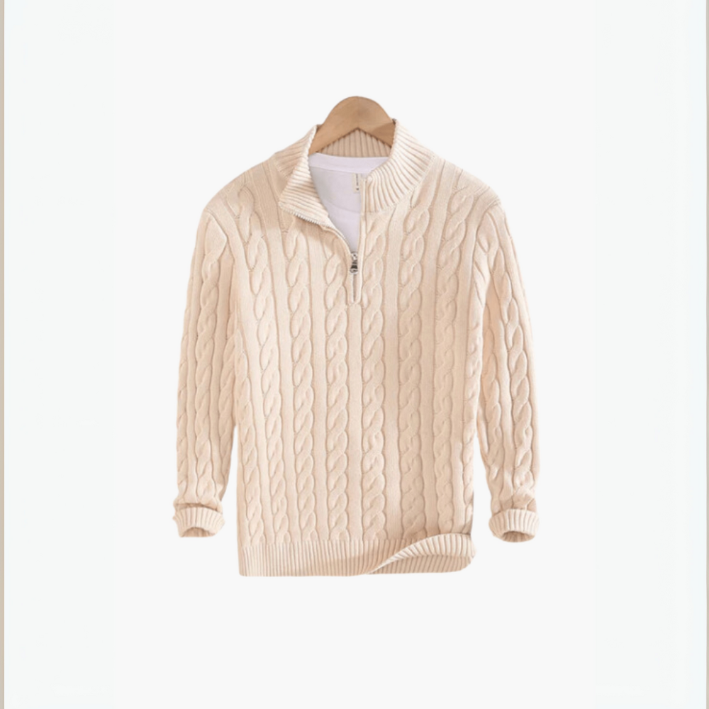 Mens Cable Knit Sweater Heavy Quarter Zip