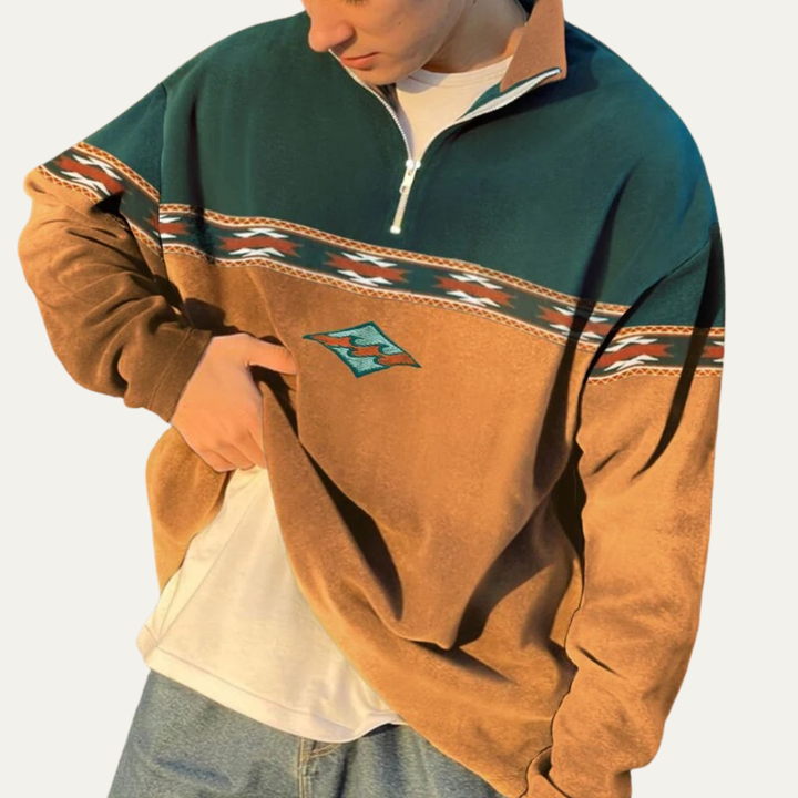 Mens Pullover Sweatshirt Quarter Zip Color Block - BritishMode