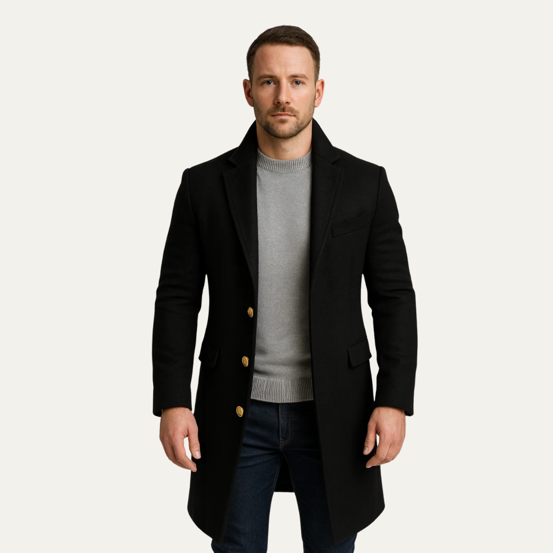 Mens Mid-Length Topcoat with Button Closure
