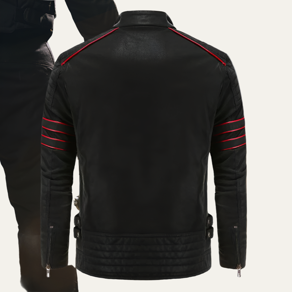 Mens Leather Jacket Motorcycle Style Slim Fit