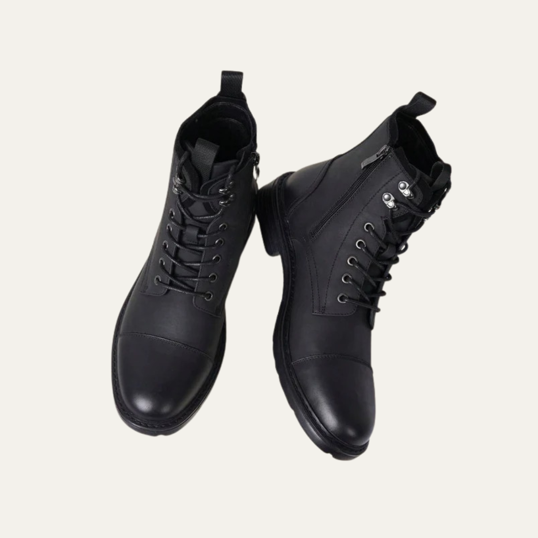 Mens Ankle Boots Leather Cap Toe Lace-Up Combat Style