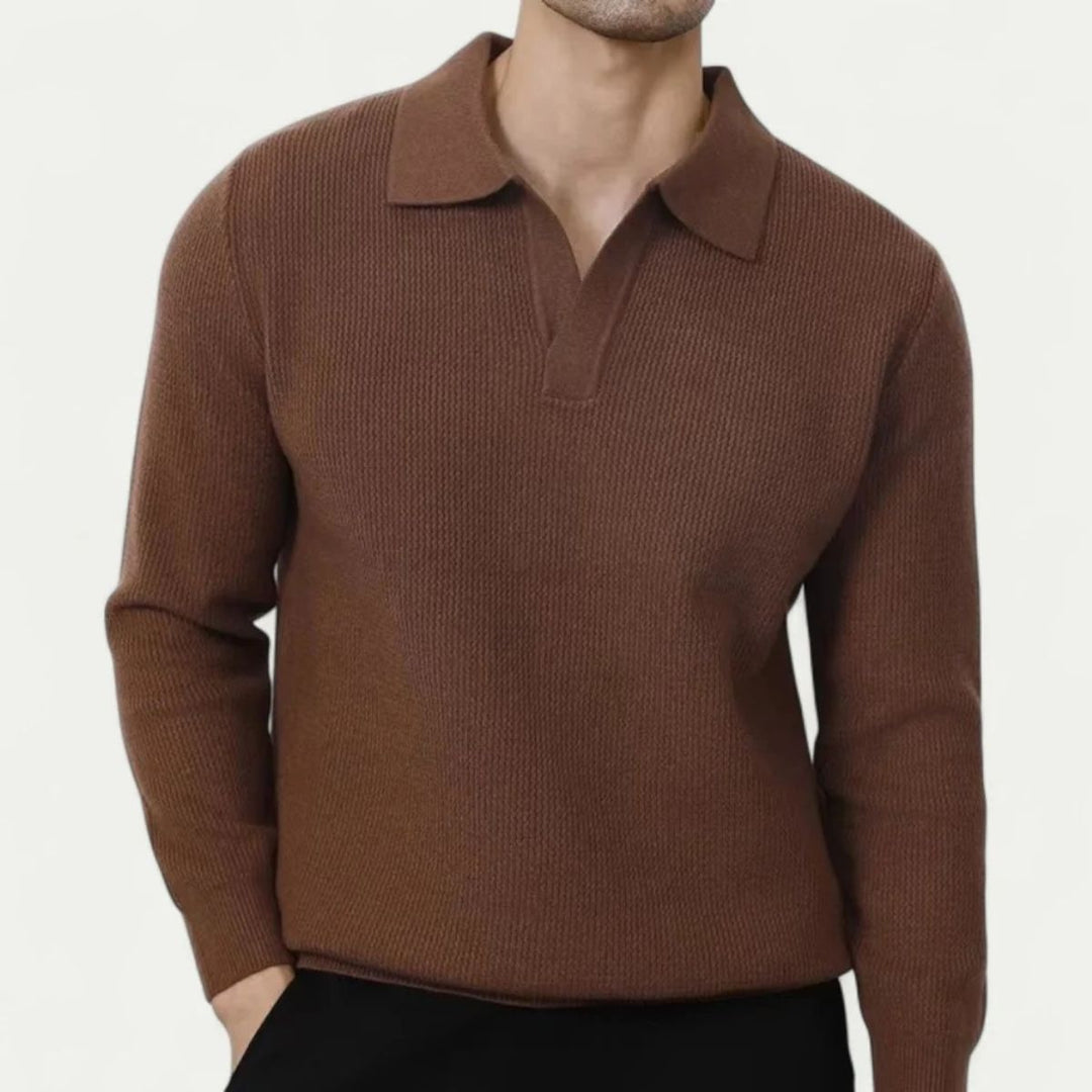 Mens Polo Knit Sweater Ribbed Fit