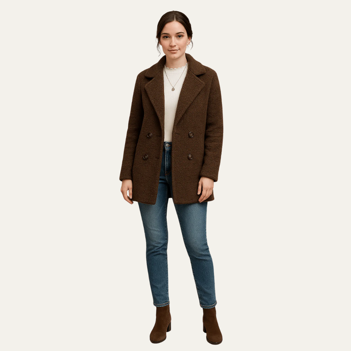 Womens Peacoat Textured Double-Breasted Classic Fit