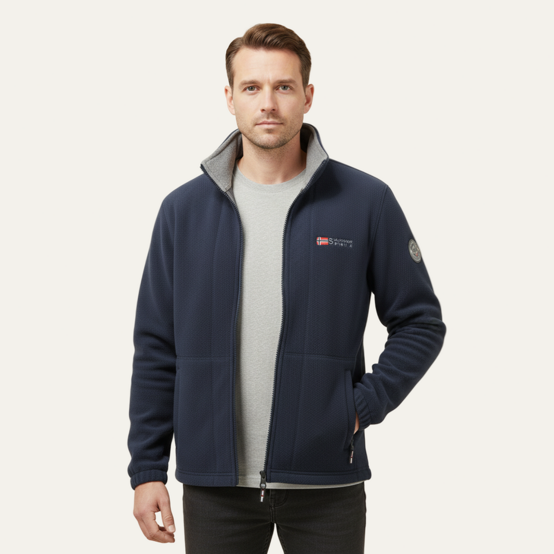 Mens Fleece Jacket Textured High Collar Zip Front