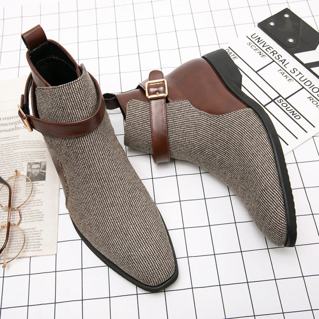 Mens Chelsea Boots Leather Buckle Modern Fit