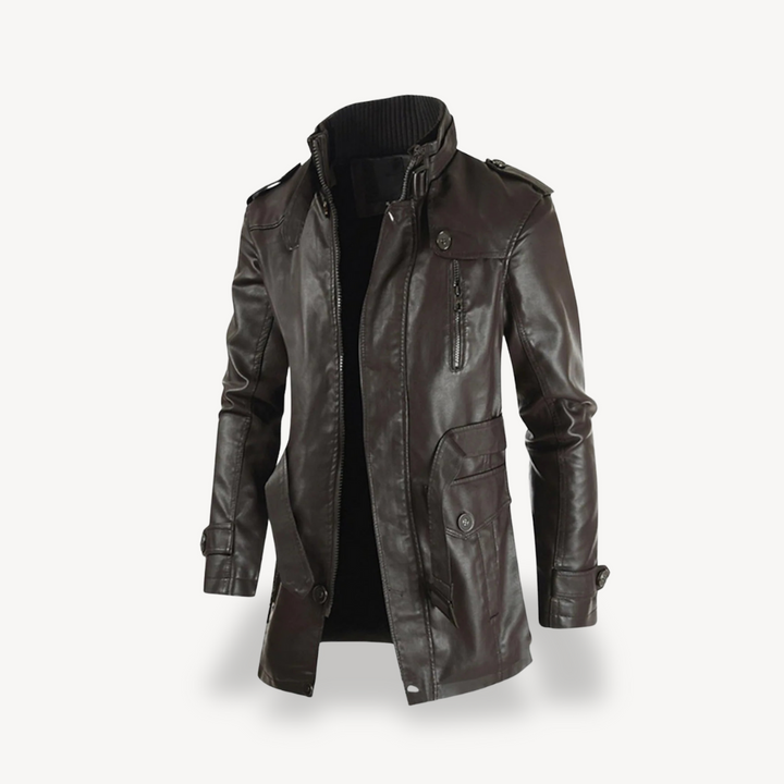 Mens Faux Leather Biker Jacket Casual Zip Front