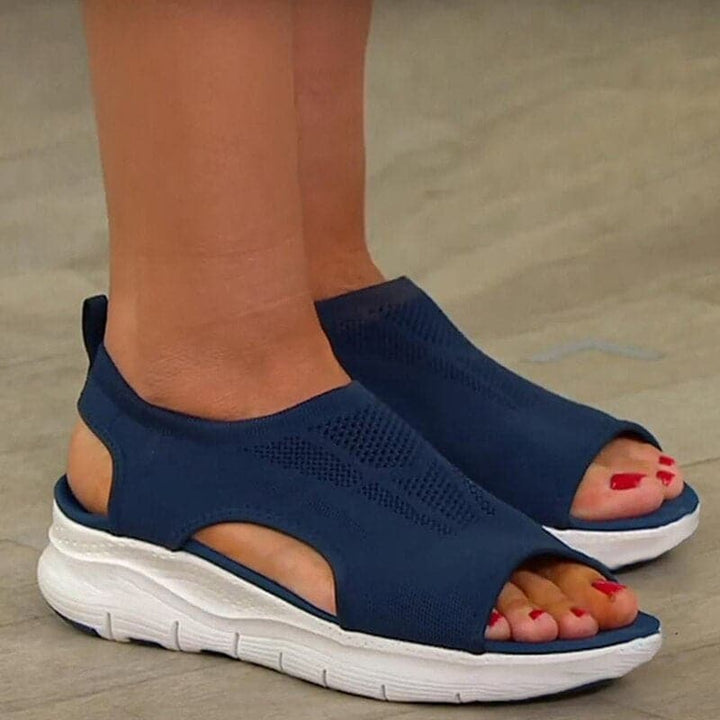 Womens Wedge Sandals Knit Upper Slip-On Open Toe - BritishMode