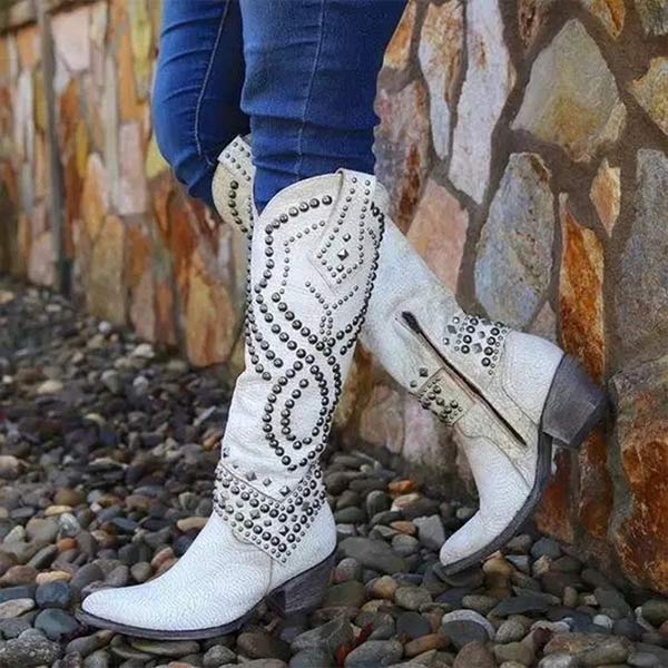 Womens Knee-High Boots Western Style Leather