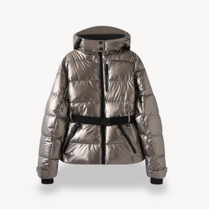 Womens Down Puffer Jacket with Belted Waist
