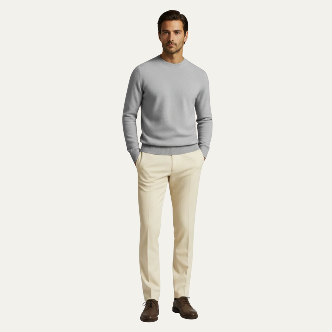 Mens Knit Sweater Fine Fabric Classic Crew Neck
