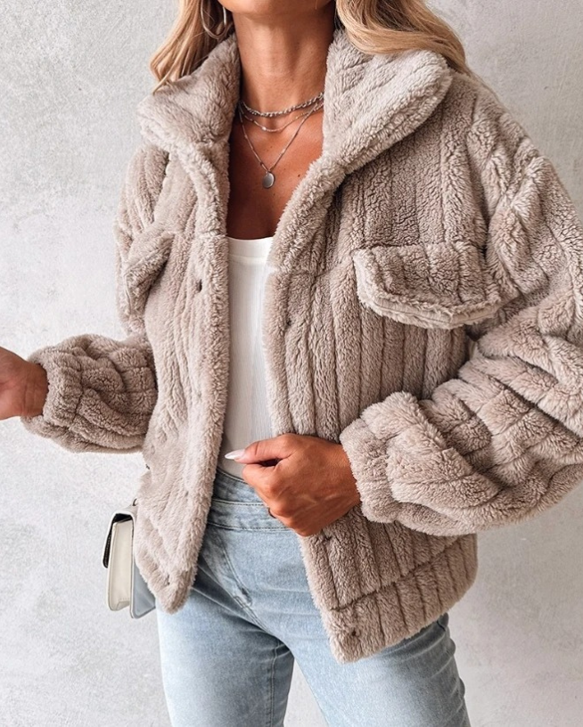 Womens Fleece Coat Soft Button Front